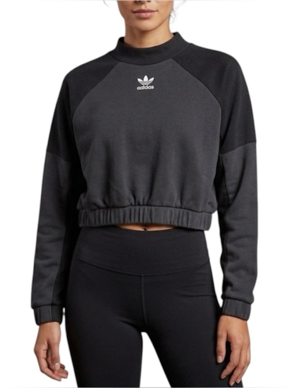 Adidas Cropped Oversized Black Sweatshirt XS Athletic Casual Logo